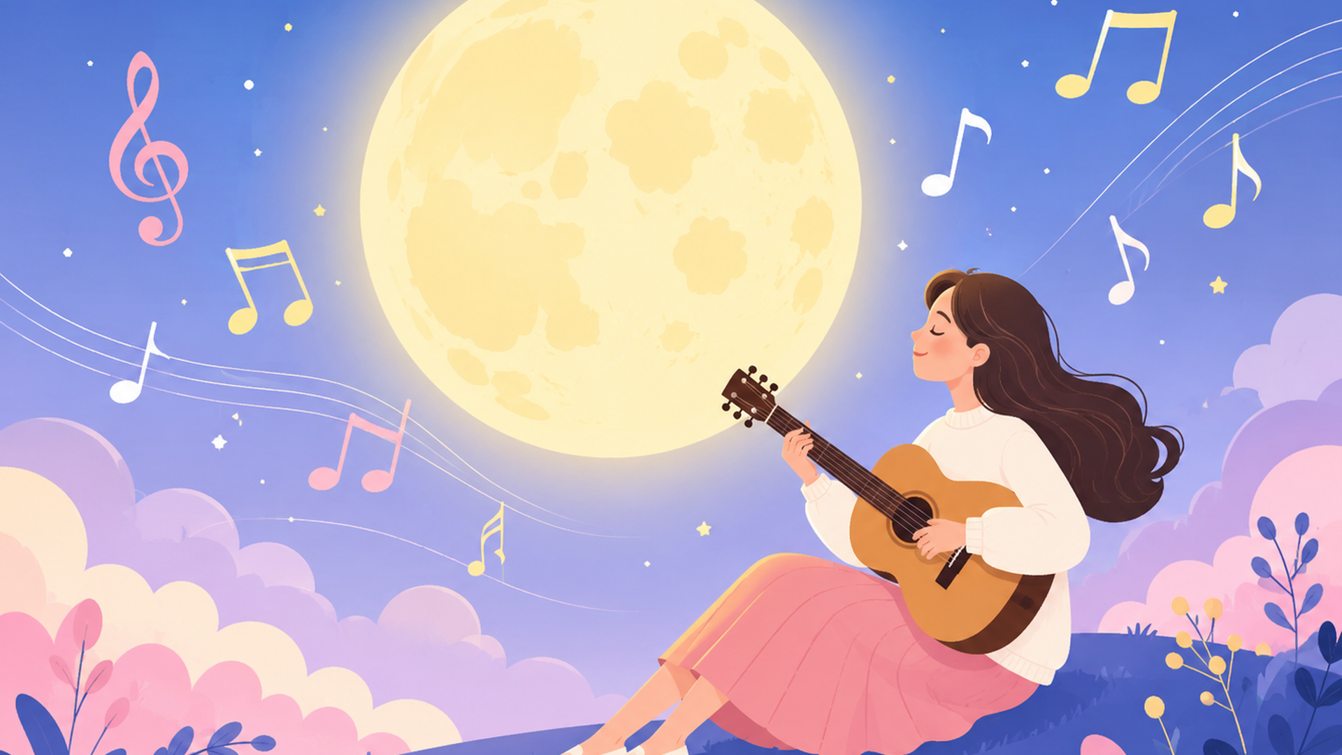 月明かりと音符で主題歌をイメージしたイラスト